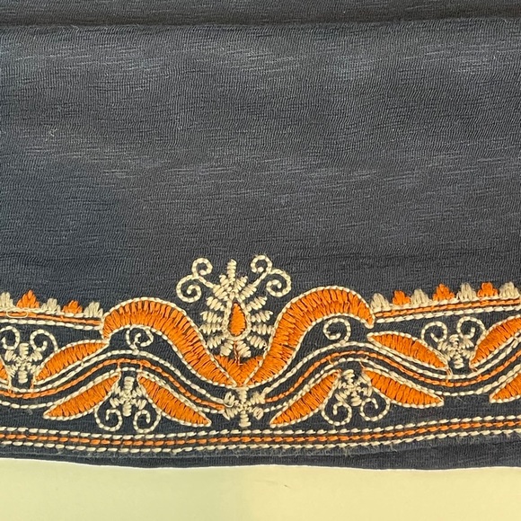 Tory Burch Navy Strapless Dress with Orange and Cream Embroidery - Picture 6 of 11